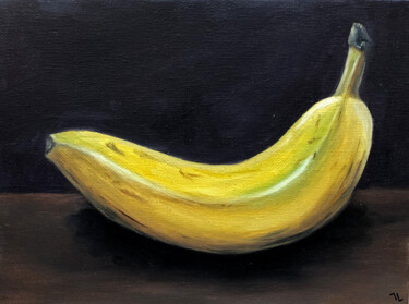 Painting titled "Hey you (banana)" by Lana Krainova, Original Artwork, Oil Mounted on Wood Stretcher frame