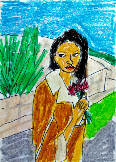 Drawing titled "Parisien girl" by Lana Krainova, Original Artwork, Pastel