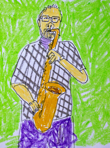 Drawing titled "Saxo solo" by Lana Krainova, Original Artwork, Pastel