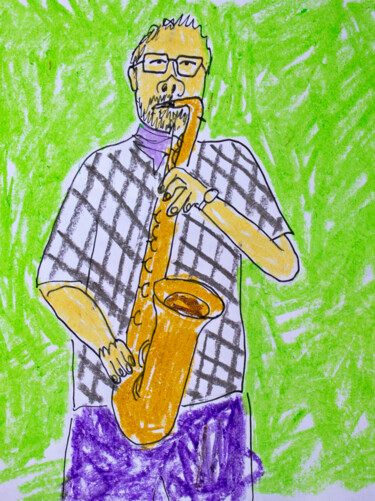 Tekening getiteld "Saxo solo" door Lana Krainova, Origineel Kunstwerk, Pastel