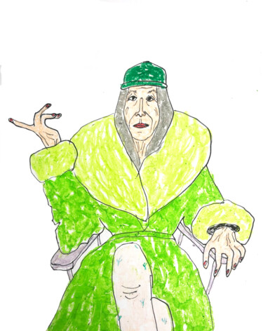 Drawing titled "Trendy grandma II" by Lana Krainova, Original Artwork, Pastel
