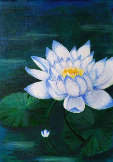 Pintura intitulada "White lotus" por Lana Vereshchagina, Obras de arte originais, Acrílico