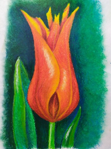 Schilderij getiteld "Fire tulip" door Lana Vereshchagina, Origineel Kunstwerk, Pastel