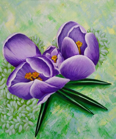 Painting titled "Crocuses" by Lana Vereshchagina, Original Artwork, Acrylic