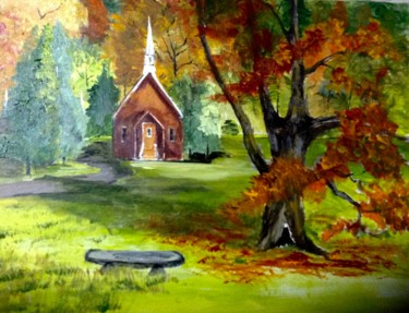 Painting titled "Country Church" by Lanny Roff, Original Artwork, Acrylic