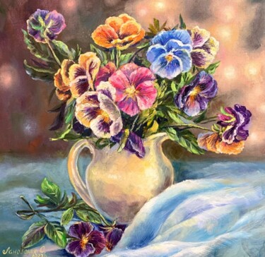 Ζωγραφική με τίτλο "Bright flowers Pans…" από Светлана Лановенко, Αυθεντικά έργα τέχνης, Λάδι