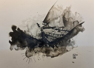 Tekening getiteld "TEMPETE : L365" door Laou, Origineel Kunstwerk, Inkt Gemonteerd op Glas