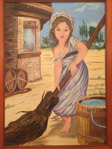 Peinture intitulée "La niña del escobón" par Damaris Alonso, Œuvre d'art originale, Huile