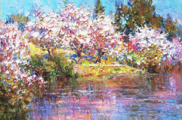 Pittura intitolato "Spring garden." da Lara Vald, Opera d'arte originale, Olio Montato su Telaio per barella in legno