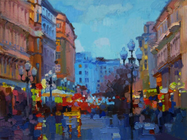 Painting titled "Neon evening in the…" by Lara Vald, Original Artwork, Oil Mounted on Wood Stretcher frame