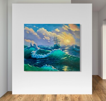 Schilderij getiteld "Sea wave: Meeting w…" door Lara Wasiljewa, Origineel Kunstwerk, Olie