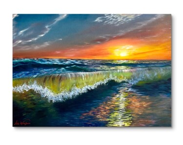 Painting titled "Fiery Sunset: Sunny…" by Lara Wasiljewa, Original Artwork, Oil