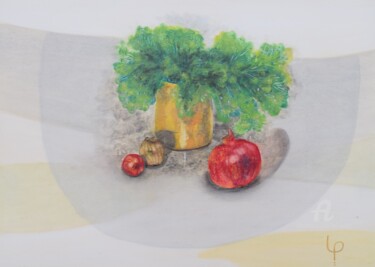 Pintura intitulada "reifer Granatapfel" por Lari Peters, Obras de arte originais, Aquarela