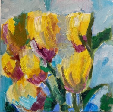 Painting titled "Yellow tulips" by Larisa Bogdanova, Original Artwork, Oil