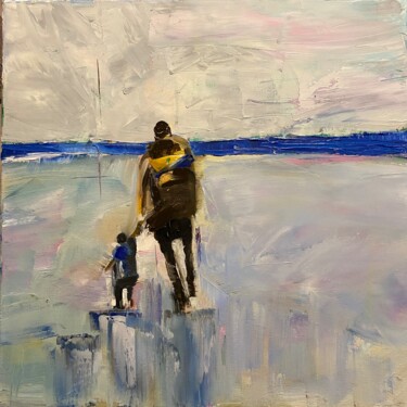 Schilderij getiteld "Father and son on a…" door Larisa Bogdanova, Origineel Kunstwerk, Olie