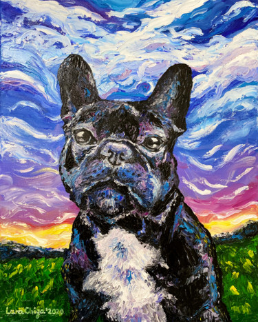 Painting titled "Pet portrait canvas…" by Larisa Chigirina, Original Artwork, Oil Mounted on Wood Stretcher frame