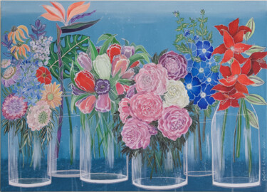 Pittura intitolato "Flowers in a row" da Larisa Galetii, Opera d'arte originale, Acrilico