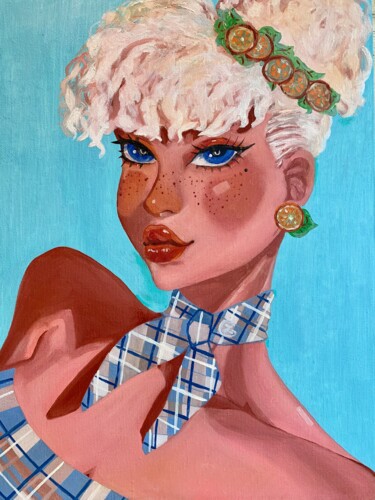 Malarstwo zatytułowany „White hair girl - o…” autorstwa Larisa Lavrova, Oryginalna praca, Olej Zamontowany na Drewniana rama…