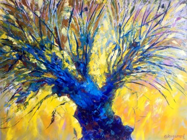 Painting titled "Lucky Tree painting…" by Larisa Lavrova, Original Artwork, Oil Mounted on Wood Stretcher frame