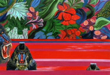 绘画 标题为“Apes in the river -…” 由Larisa Lavrova, 原创艺术品, 油 安装在木质担架架上