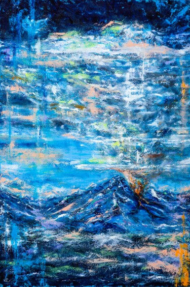 Painting titled "Deep blue painting-…" by Larisa Lavrova, Original Artwork, Oil Mounted on Wood Stretcher frame