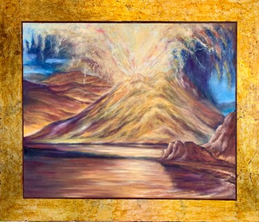 Painting titled "Mountain painting -…" by Larisa Lavrova, Original Artwork, Oil Mounted on Wood Stretcher frame