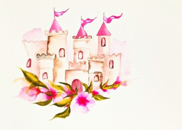 Картина под названием "Castle Painting Ill…" - Larisa Raevskaia, Подлинное произведение искусства, Акварель