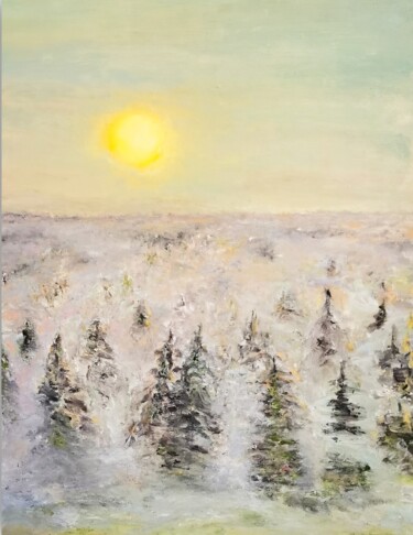Pintura intitulada "Foggy Forest Painti…" por Larisa Raevskaia, Obras de arte originais, Óleo