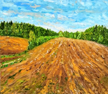 Painting titled "Field Painting Land…" by Larisa Raevskaia, Original Artwork, Oil