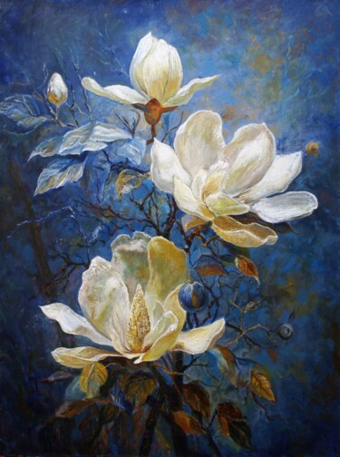 Pintura titulada "Magnolia" por Larisa Semakova, Obra de arte original, Oleo