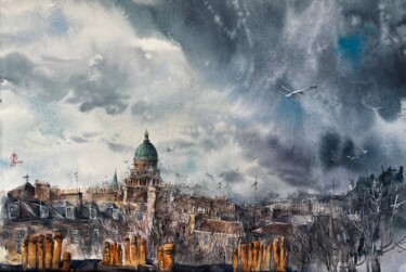 Malerei mit dem Titel "Edinburgh's Sky #4" von Larissa Rogacheva, Original-Kunstwerk, Aquarell