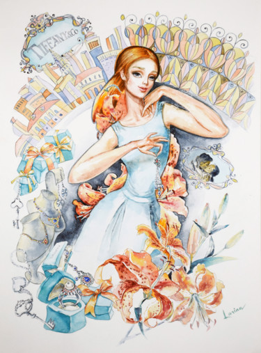 Peinture intitulée "Girl with jewelry" par Olga Larina, Œuvre d'art originale, Aquarelle
