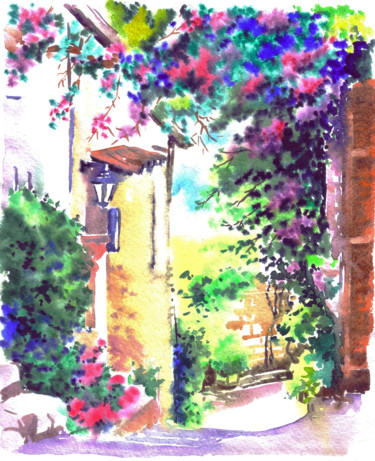 Painting titled "Mediterranean court…" by Olga Larina, Original Artwork, Watercolor