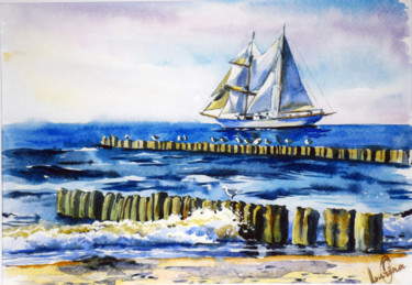 Peinture intitulée "Seaside" par Olga Larina, Œuvre d'art originale, Aquarelle
