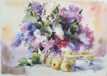 Pittura intitolato "Lilacs bouquet" da Olga Larina, Opera d'arte originale, Acquarello
