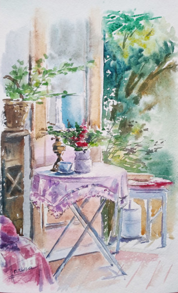 Painting titled "Farmhouse" by Olga Larina, Original Artwork, Watercolor