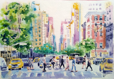 Pittura intitolato "New York City" da Olga Larina, Opera d'arte originale, Acquarello