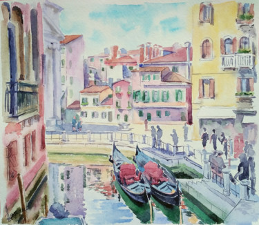 「Canal of Venice」というタイトルの絵画 Olga Larinaによって, オリジナルのアートワーク, 水彩画