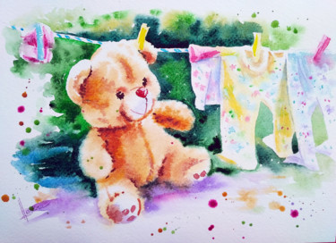 Malerei mit dem Titel "My baby" von Olga Larina, Original-Kunstwerk, Aquarell