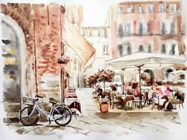 Painting titled "Walk in the old town" by Olga Larina, Original Artwork, Watercolor