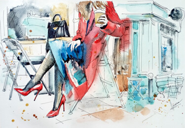 Schilderij getiteld "City life. From the…" door Olga Larina, Origineel Kunstwerk, Aquarel