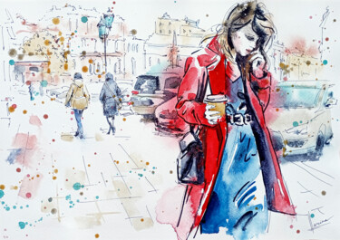 Malerei mit dem Titel "Businesswoman. From…" von Olga Larina, Original-Kunstwerk, Aquarell