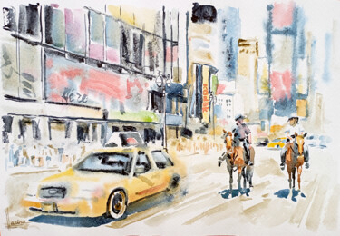 Pittura intitolato "New York City stree…" da Olga Larina, Opera d'arte originale, Acquarello