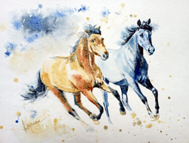 Malerei mit dem Titel "Spirit of freedom" von Olga Larina, Original-Kunstwerk, Aquarell