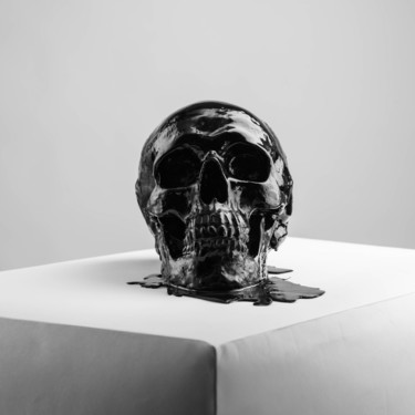 Sculptuur getiteld "Crâne Noir" door Benjamin Larroche, Origineel Kunstwerk, Gips