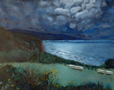 Malarstwo zatytułowany „Big Sur Moonlight” autorstwa Herscovitch Larry, Oryginalna praca, Olej