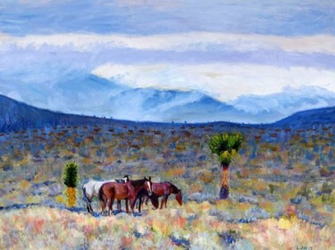 Painting titled "High Desert Mustangs" by Herscovitch Larry, Original Artwork, Oil