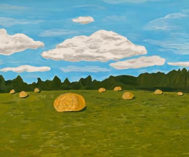 Painting titled "Haystacks in August" by Nina Karpova, Original Artwork, Acrylic