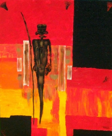 Peinture intitulée "guerrier Massaï" par Chrystelle Belly, Œuvre d'art originale, Acrylique