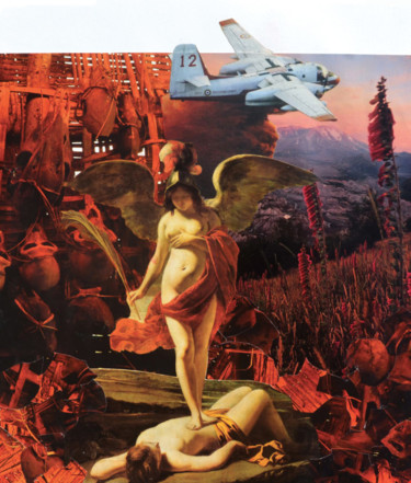 Collages titulada "LA DESCENTE DE L'OL…" por Manu Vielles, Obra de arte original, Collages Montado en Panel de madera